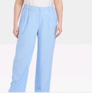 Women's High-Rise Pleat Front Straight Trousers - A New Day Blue